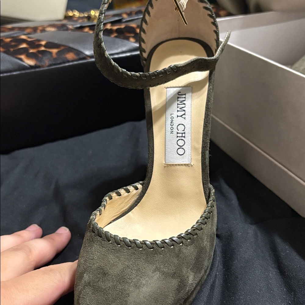 Jimmy Choo Dark Green Suede Sandals